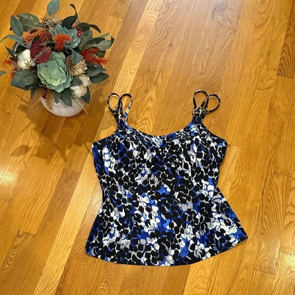 Silhouette Solution Women’s Blue Black White Printed Tank Swim Top - L
